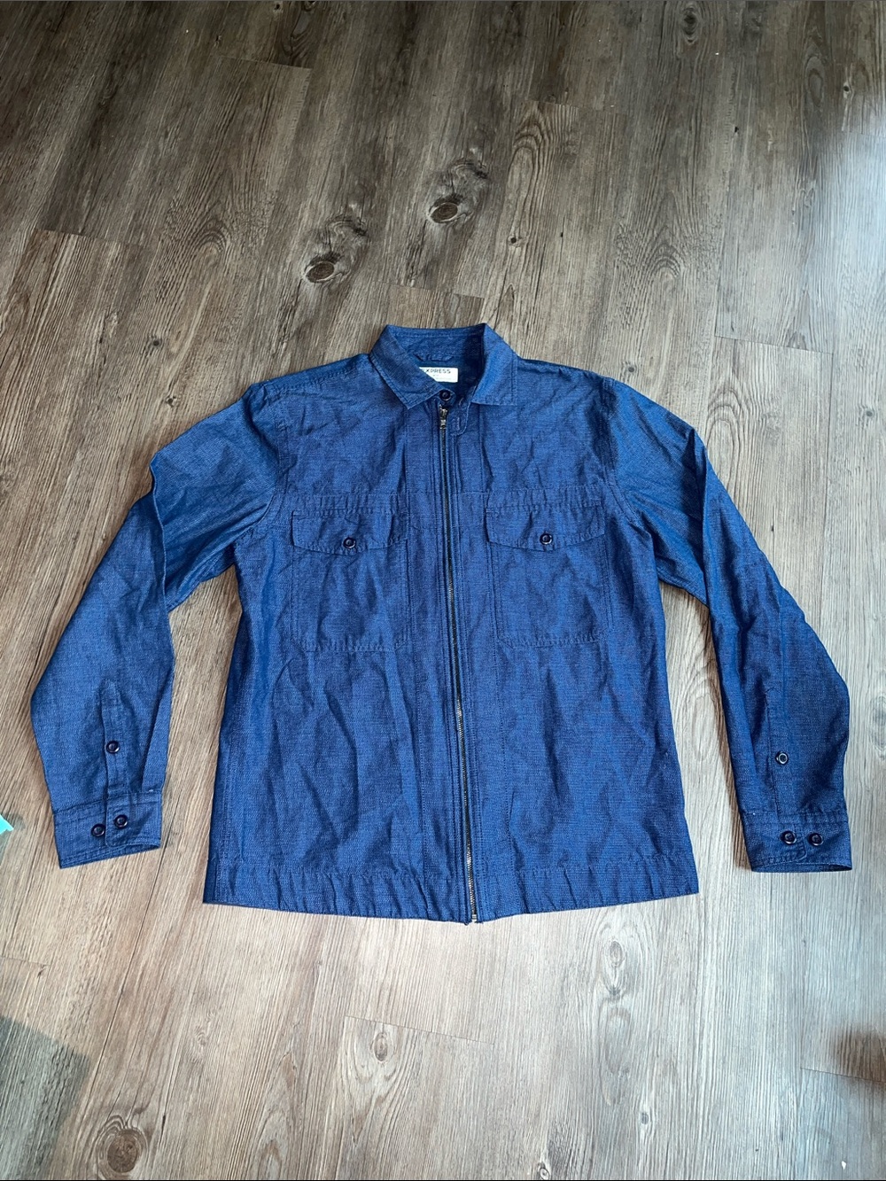EXPRESS Denim-Style Navy Zip Shirt Jacket